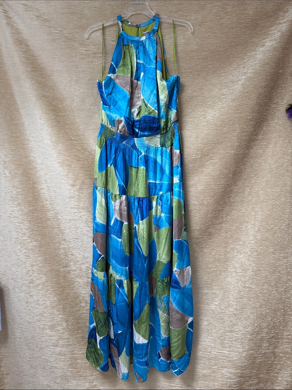 Nicole Miller Blue & Green Halter Maxi Dress - Lightweight Summer Style size XL